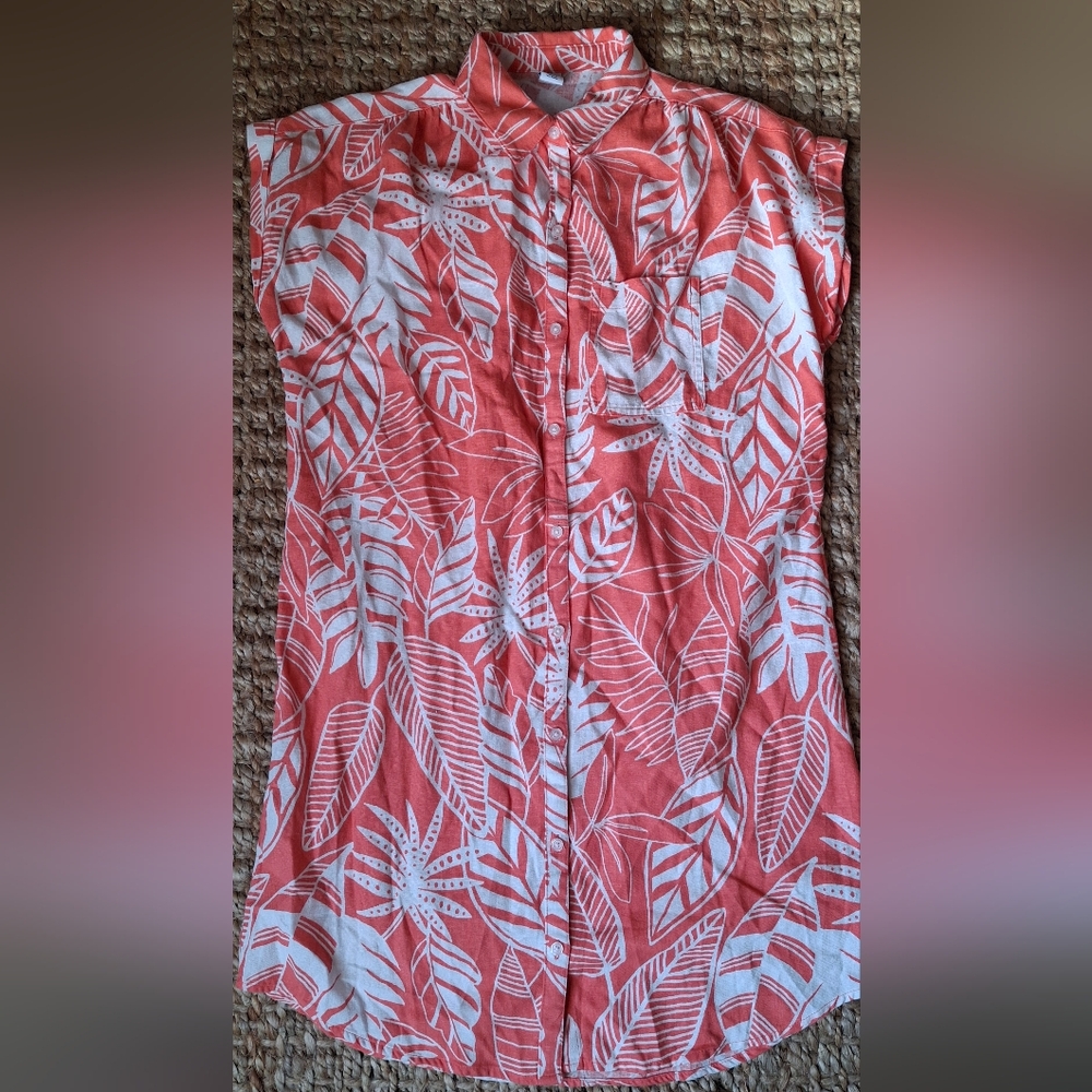 Old navy womans Orange/white palm tree dress S petite tropical summer boho beach